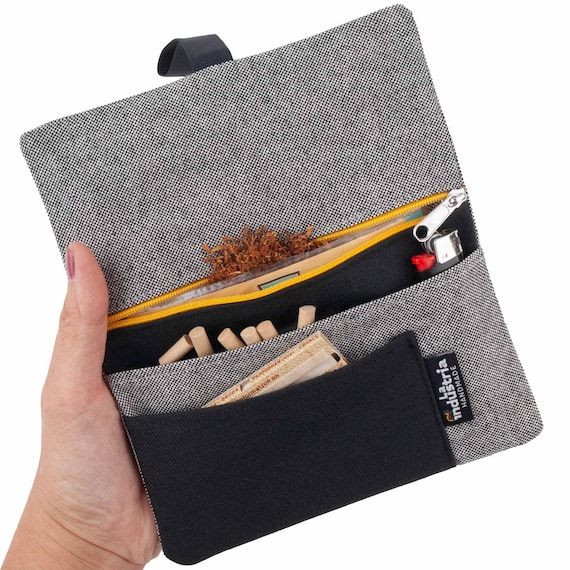 tobacco pouch with filters and papers Rolling Tobacco Pouch Case, Smoker Kit for Filter Tips, Rolling Paper &  Lighter