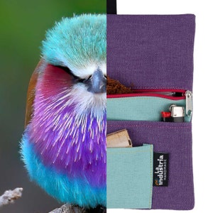 Water-resistant tobacco pouch LILAC ROLLER Colourful Hand rolling tobacco pouch with compartments for filter tips, rolling paper & lighter image 4