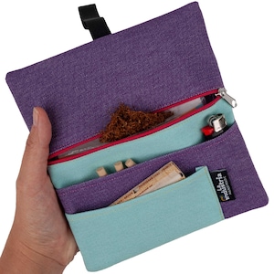 Water-resistant tobacco pouch LILAC ROLLER Colourful Hand rolling tobacco pouch with compartments for filter tips, rolling paper & lighter image 1