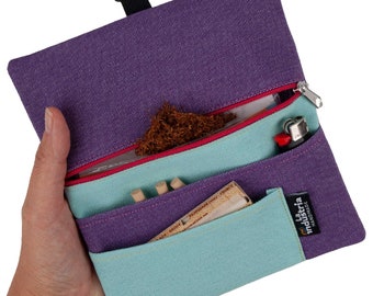 Water-resistant tobacco pouch LILAC ROLLER - Colourful Hand rolling tobacco pouch with compartments for filter tips, rolling paper & lighter