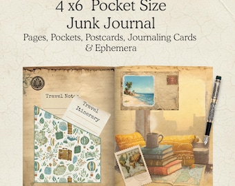 Vintage World Travel Junk Journal Kit | 30 Printable Pages, Pockets, Envelopes, Ephemera & Journal Cards