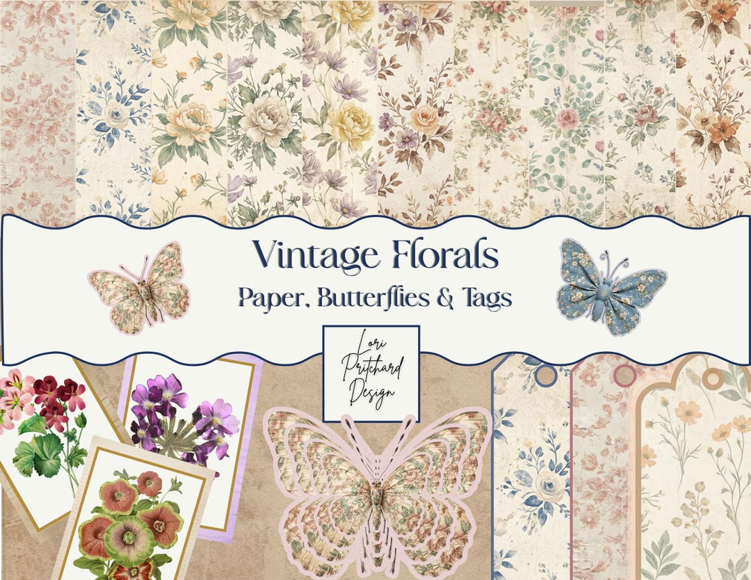 Vintage Floral Junk Journal Kit | Cottage Chic Digital Download - Etsy