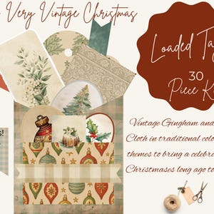 A Very Vintage Christmas Loaded Tag Kit, Christmas Junk Journal, Christmas Ephemera, Christmas Loaded Tag, Gift Tag, Printable Paper