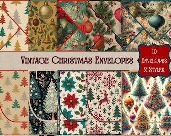 Vintage Christmas Envelopes – 4 Sizes Printable Envelope Set + Ephemera | Junk Journal Christmas Printables