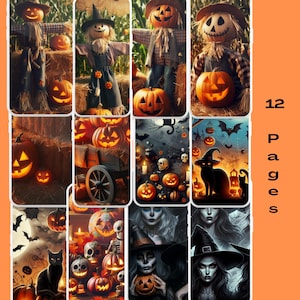 Halloween Scrapbooking Paper Set: Spooky Ephemera, Journal Pages (Digital Download)