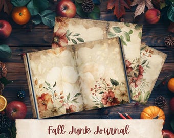 Zestaw do tworzenia dziennika „Jesienne kwiatowe śmieci”: papier vintage do scrapbookingu, karty do dziennika (do pobrania w wersji cyfrowej)