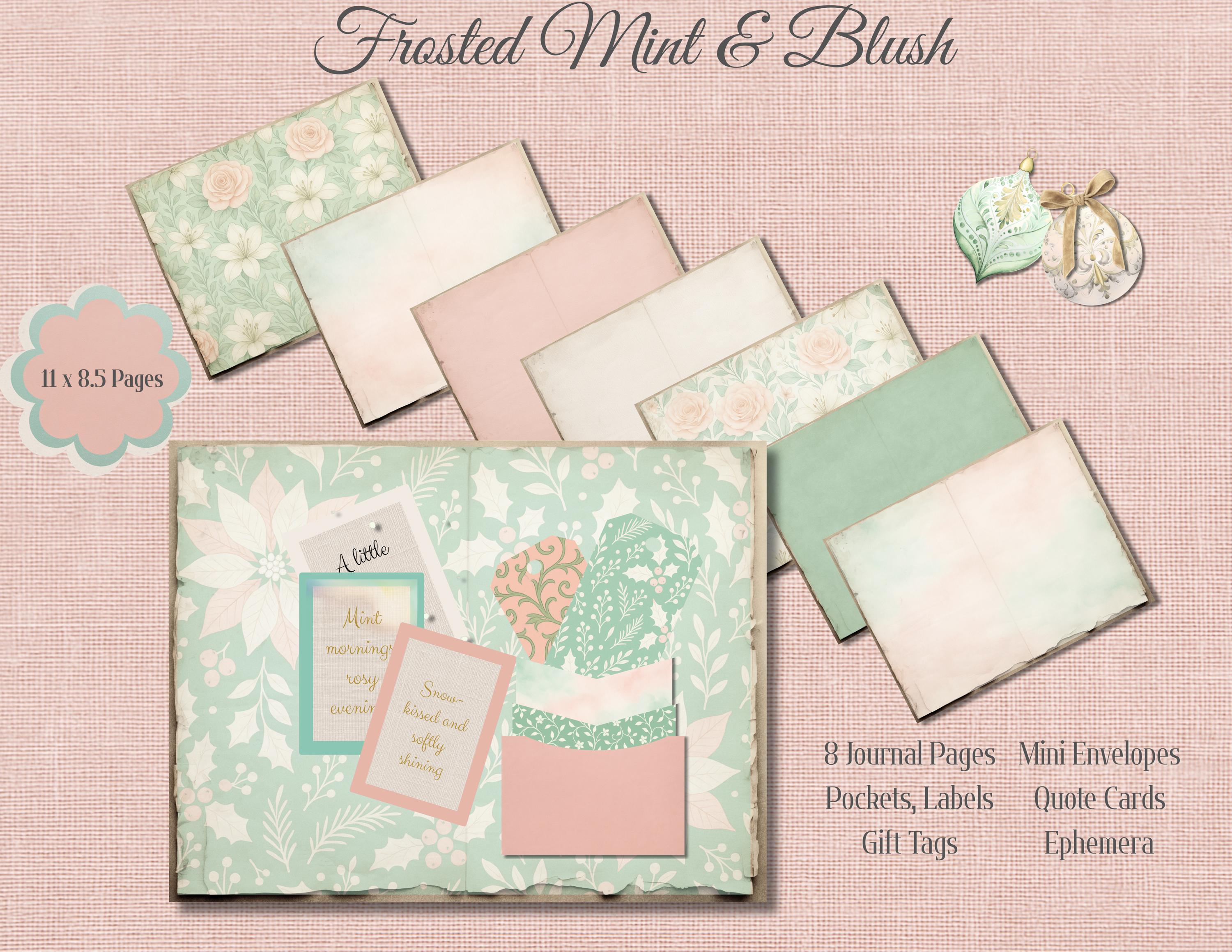 Frosted Mint & Blush Junk Journal Bundle – Mint Green and Blush Pink ...