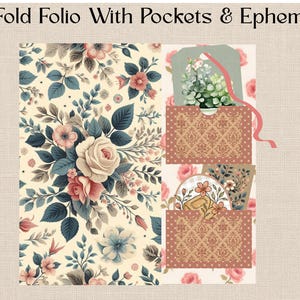 Vintage Floral Tri-Fold Folio, Shabby Chic Folios, Junk Journals, Scrapbook Ephemera, Floral Ephemera, Vintage Floral Papers