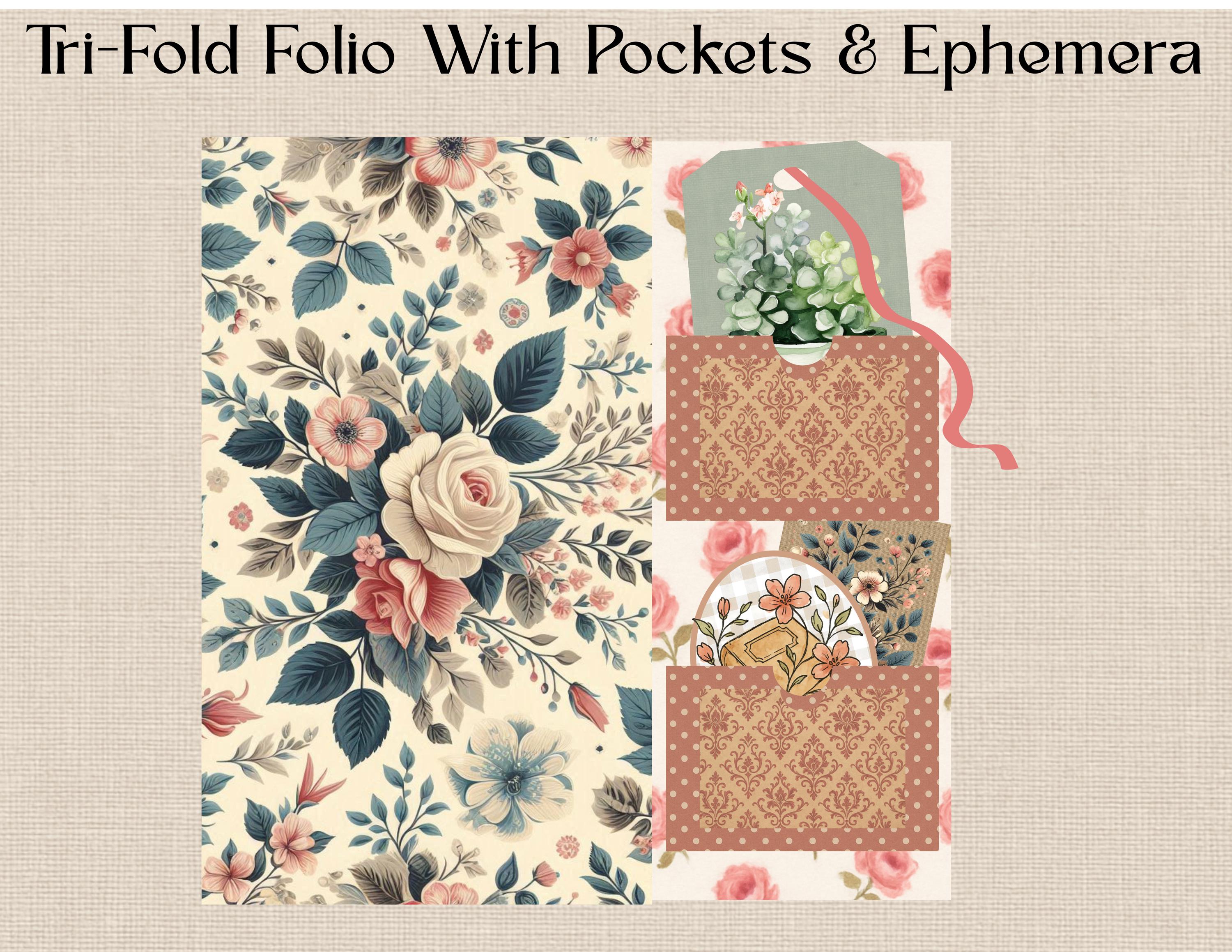 Vintage Floral Tri-fold Folio Kit: Junk Journal Ephemera (digital ...