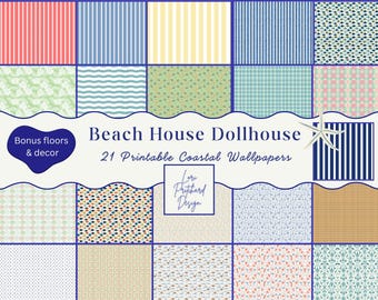 Beach House Dollhouse Wallpaper | 21 Printable Papers with Bonus Floors & Decor