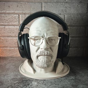 Anti-Hero Bust Headphone Stand, Goatee and Glasses Character, Pop Culture Desk Accessory