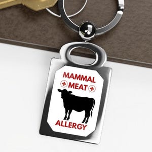 Mammal Meat Allergy Keychain, Medical Alert Alpha-gal Syndrome Keyring Tag, Allergy Identifier, Food Allergy, Red Meat Allergy Gift