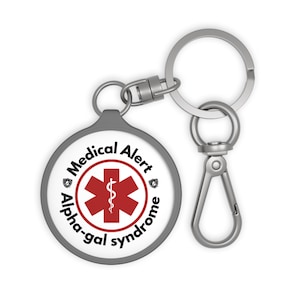 Medical Alert Alpha-gal Syndrome Keyring Tag, Allergy Identifier, Medical Key Chain, Safety Tag, Food Allergy Keychain Red Meat Allergy
