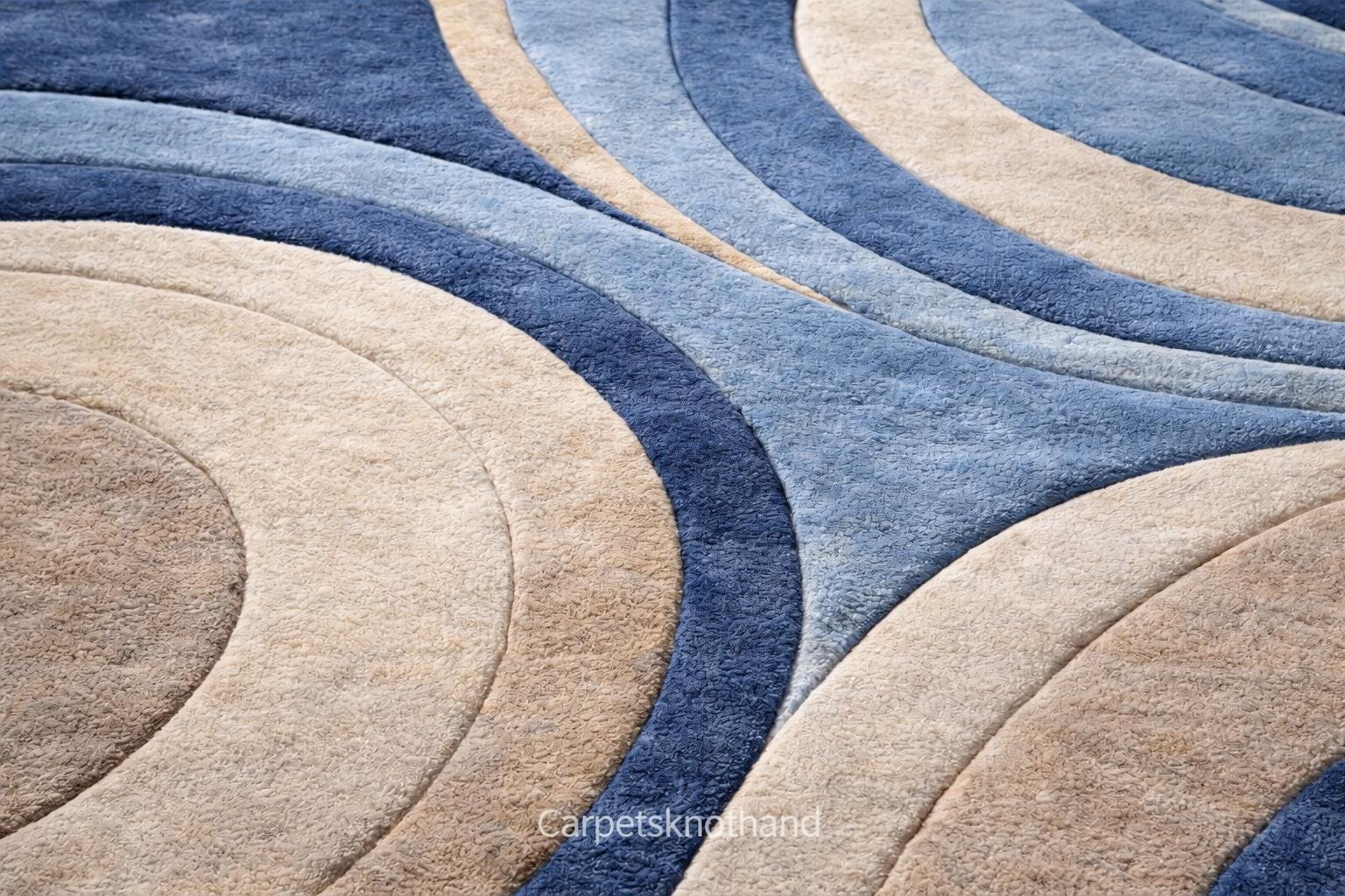Modern Abstract Blue & Beige Hand Tufted Carpet | 6x9, 8x10 , 9x12 Ft ...
