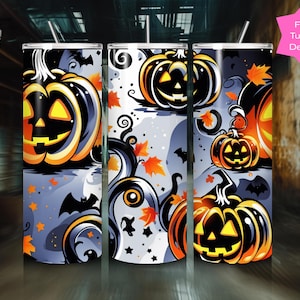 Spooky Pumpkin Tumbler Wrap: Halloween Jack O&#39;Lantern Seamless Design (Digital Download