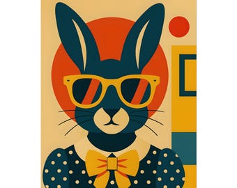 Impresión artística de conejito retro, póster de animales caprichosos