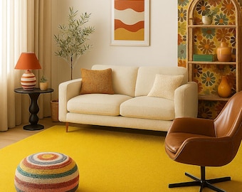 Hand-Tufted Mustard Yellow Wool Rug: Modern Living Room Decor 8x10