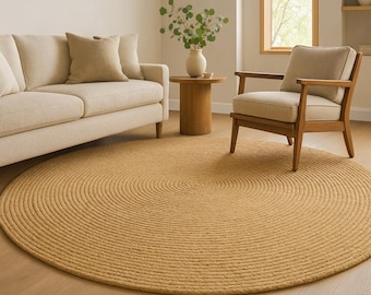 Handcrafted Natural Round Jute Rug – Eco-Friendly Braided Floor Mat for Boho & Modern Interiors
