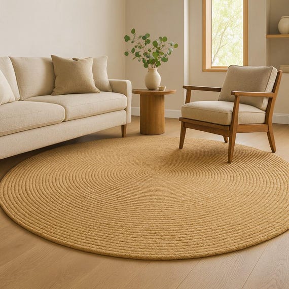 Handcrafted Natural Round Jute Rug – Eco-Friendly Braided Floor Mat for Boho & Modern Interiors