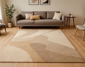 Modern beige abstrakt matta – mjuk minimalistisk geometrisk matta