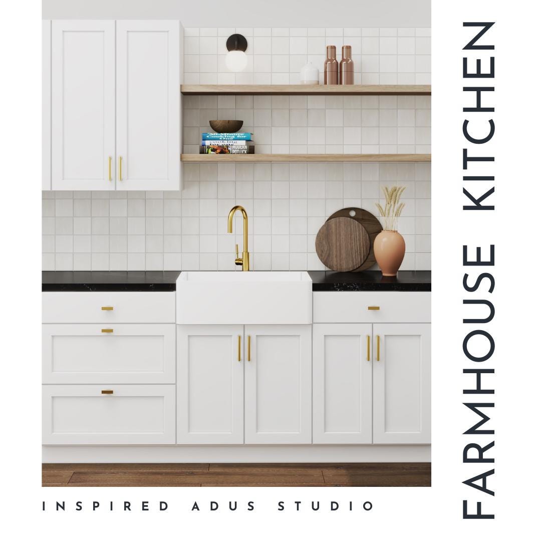 Farmhouse Kitchen Mood Board | White Shaker Cabinets & Granite | Kitchen Design Kit | Digital Download