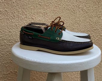 Zapatos náuticos vintage de piel tricolor Polo Ralph Lauren / Zapatos de cubierta para hombre