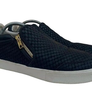 Ash Italy Black Woven Leather Slip-On Sneakers Gold Zipper Platform - Size 11 EU 41