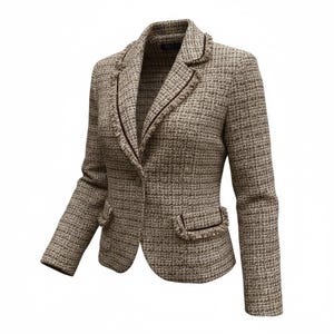Blazer de tweed Vera Finzz Paris / Chaqueta estructurada estilo boho chic color marrón claro, talla M
