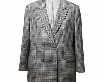 Vintage Wool Plaid Blazer Boecker | Women's Double-Breasted Checkered Coat (Size 42 EU US 12)