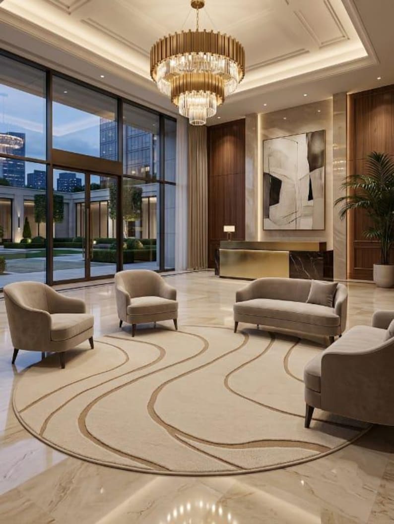 Hand Tufted Wool Rug, Abstract Wave Pattern, Beige Cream Carpet ...