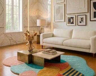 Hand-Tufted Wool Abstract Blob Rug, Organic Shape Carpet, Modern Playful Decor