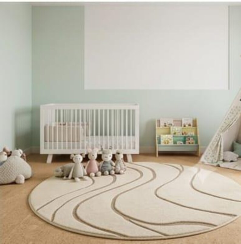 Hand Tufted Wool Rug, Abstract Wave Pattern, Beige Cream Carpet ...