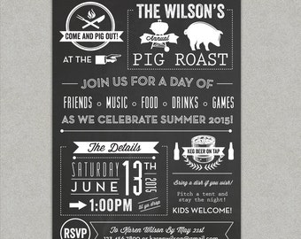 Chalkboard Pig Roast Party Invitation - Birthday - Summer - BBQ- Barbeque - Beer