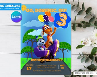 Go dog go birthday party invitation, canva editable invite, go dog go party invite digital file