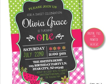 Watermelon birthday invitation, watermelon first birthday invite, watermelon invitation, watermelon 1st birthday party invitation