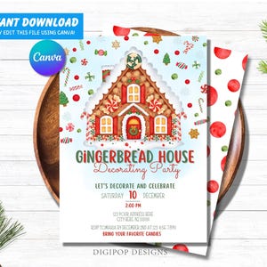Lebkuchenhaus Dekorations-Party Einladung, Weihnachtsfeier einladen, Urlaub Lebkuchenhaus-Party, Kinder-Urlaubsparty, Geburtstag einladen