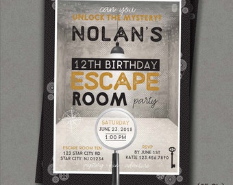 Escape Room Birthday Party Invitation - Mystery puzzle invitation - Kids or Adult