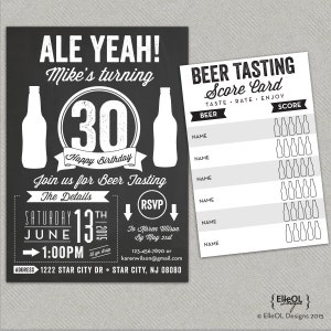Faire-part d'anniversaire pour une dégustation de bière au tableau - Ale Yeah - 30e 40e 50e - Tout âge - carte de pointage de la bière
