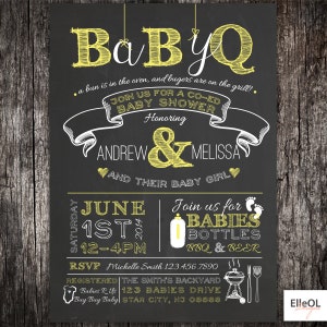 BabyQ chalkboard couples co-ed Baby Shower BBQ invitation - babyq - boy girl gender neutral - DIY
