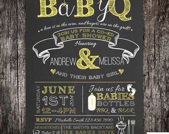 BabyQ chalkboard couples co-ed Baby Shower BBQ invitation - babyq - boy girl gender neutral - DIY