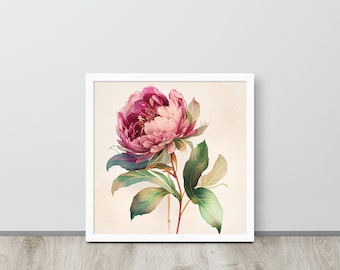 Peony watercolor framed art poster, fine art print, framed art, pink peony watercolor wall décor, framed poster, flower watercolor