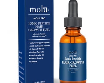 Molu Pro AHKCu & GHKCu PETPeptid Haar-Wachstum-Treibstoff, der dickeres, volleres Haar unterstützt |  2-Deoxy-D-Ribose, Koffein und koreanischer Ginseng - 1 oz