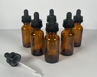 6-Pack Amber Glass Dropper Bottles – 1 oz (30 mL)