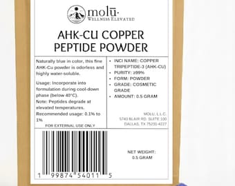 Premium 99% Pure AHKCU Copper Peptides (Ala-His-Lys-Cu) – DIY Ready - 0.5 grams
