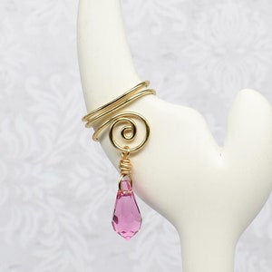 Spiral Ear Cuff with Crystal Charm - Custom Colors Available -Limited Edition