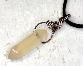 Copper Wire Wrapped Agate Crystal Point Necklace