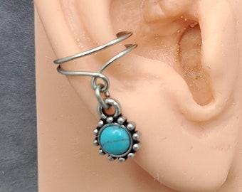 Silver ear cuff with faux turquoise charm (style 2) - RIGHT ear only