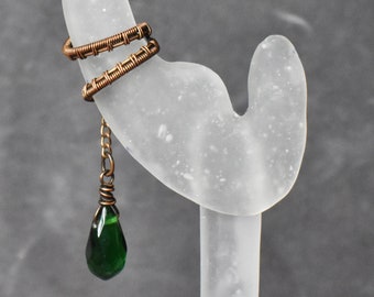 Copper and Green Glass Ear Cuff - Right Ear Only