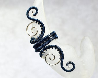 Blue and Silver Woven Swirls Ear Cuff