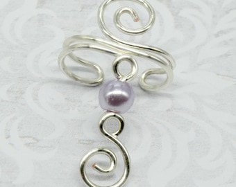 Silver Ear Cuff with Purple Glass Pearl - RIGHT Ear Only
